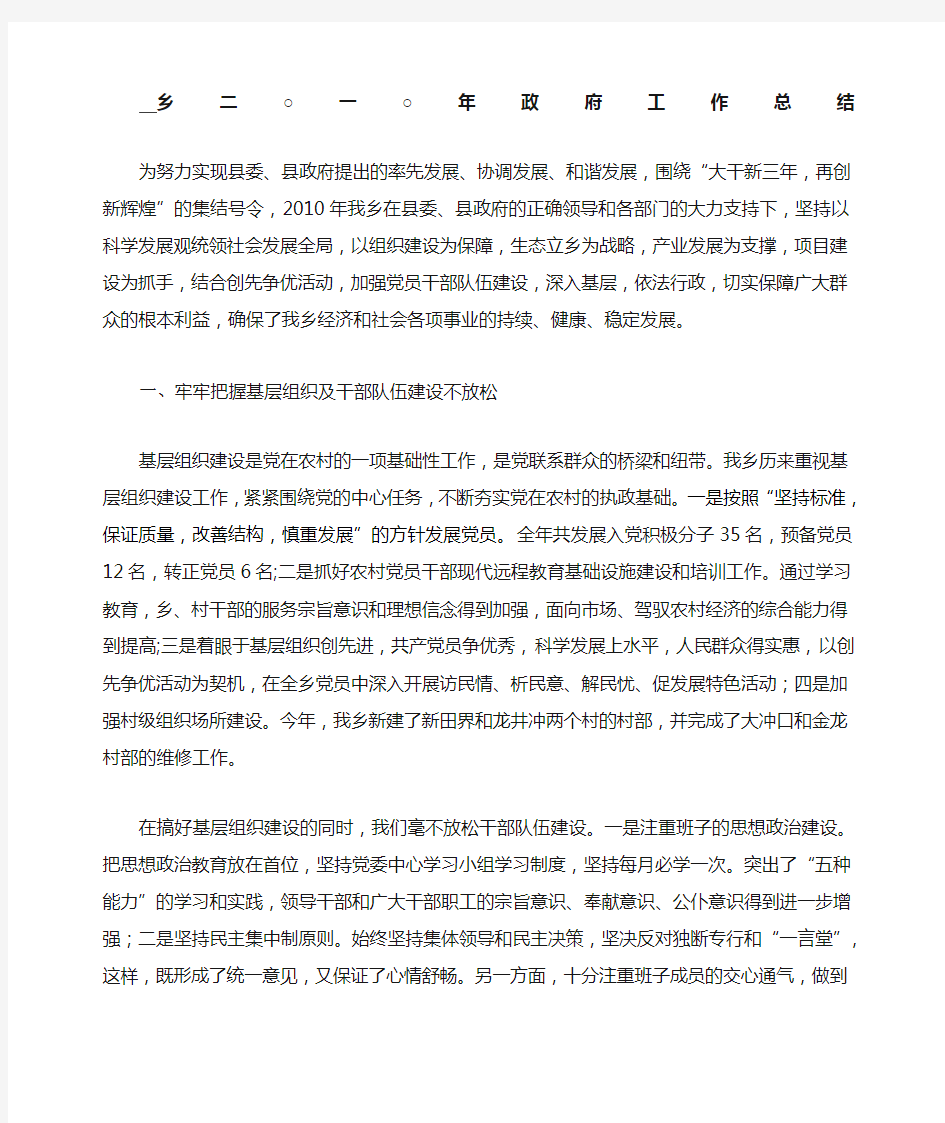 乡人民政府工作总结