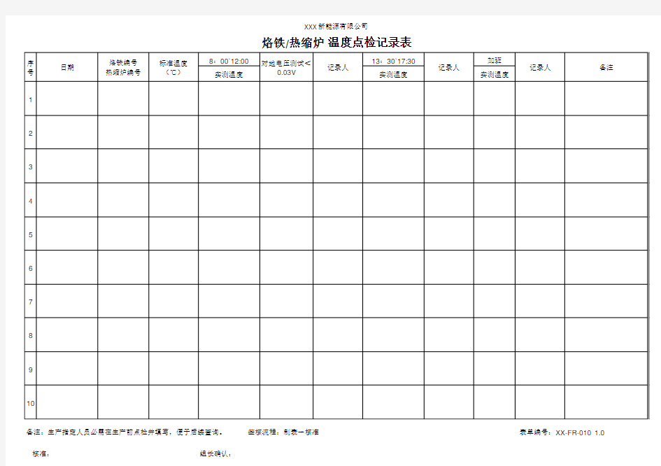 烙铁热缩炉温度点检记录表