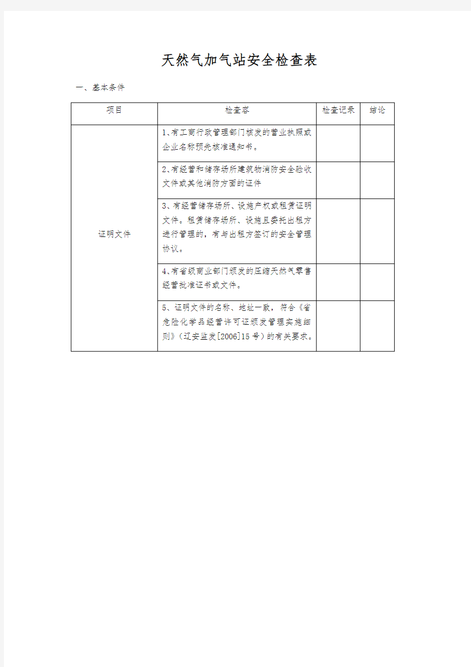 天然气加气站安全检查表