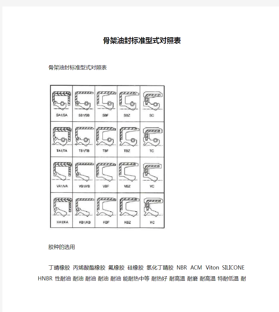 骨架油封标准型式对照表