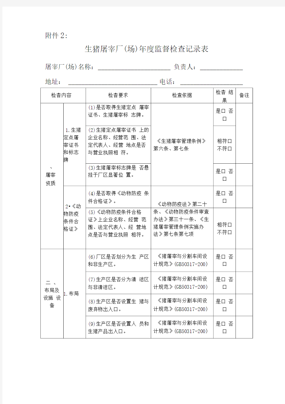 生猪定点屠宰场检查记录簿表