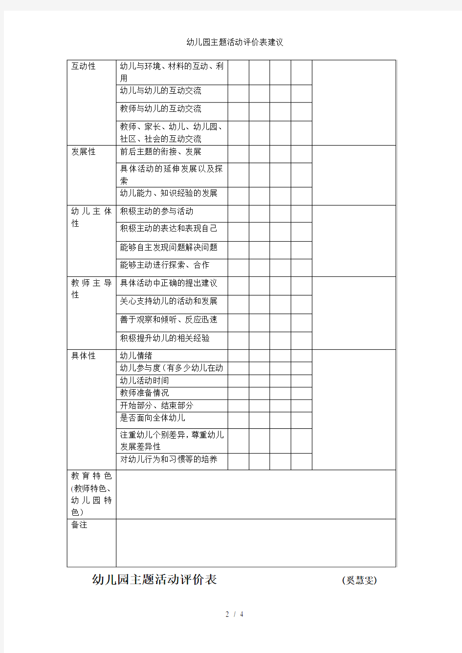 幼儿园主题活动评价表建议