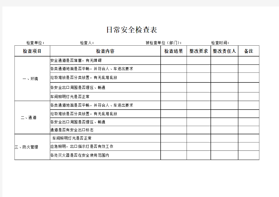 公司日常安全检查表