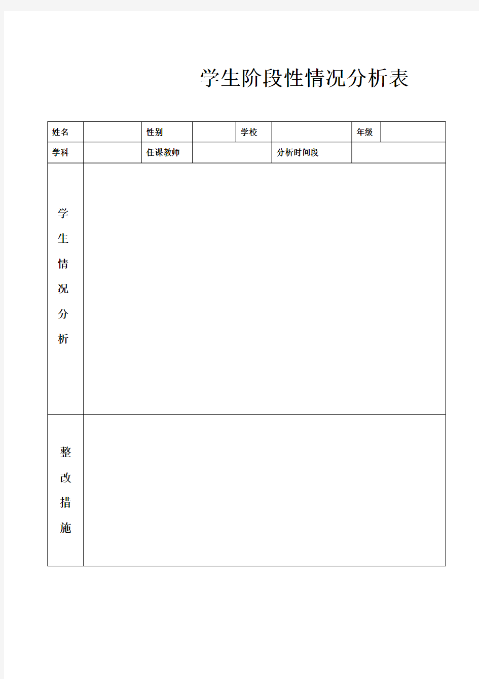 学生阶段性情况分析表