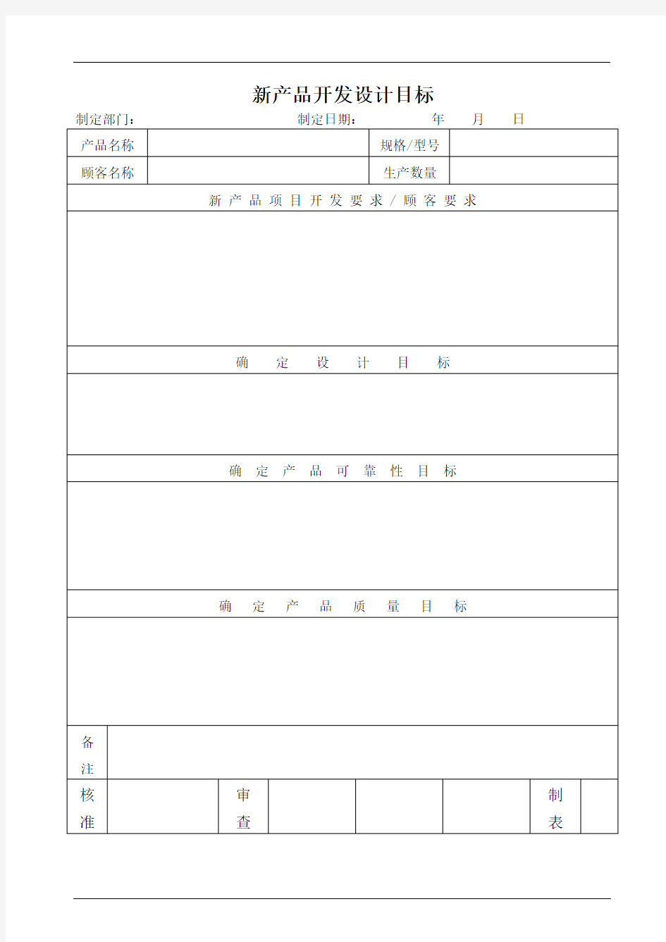 新产品开发设计目标