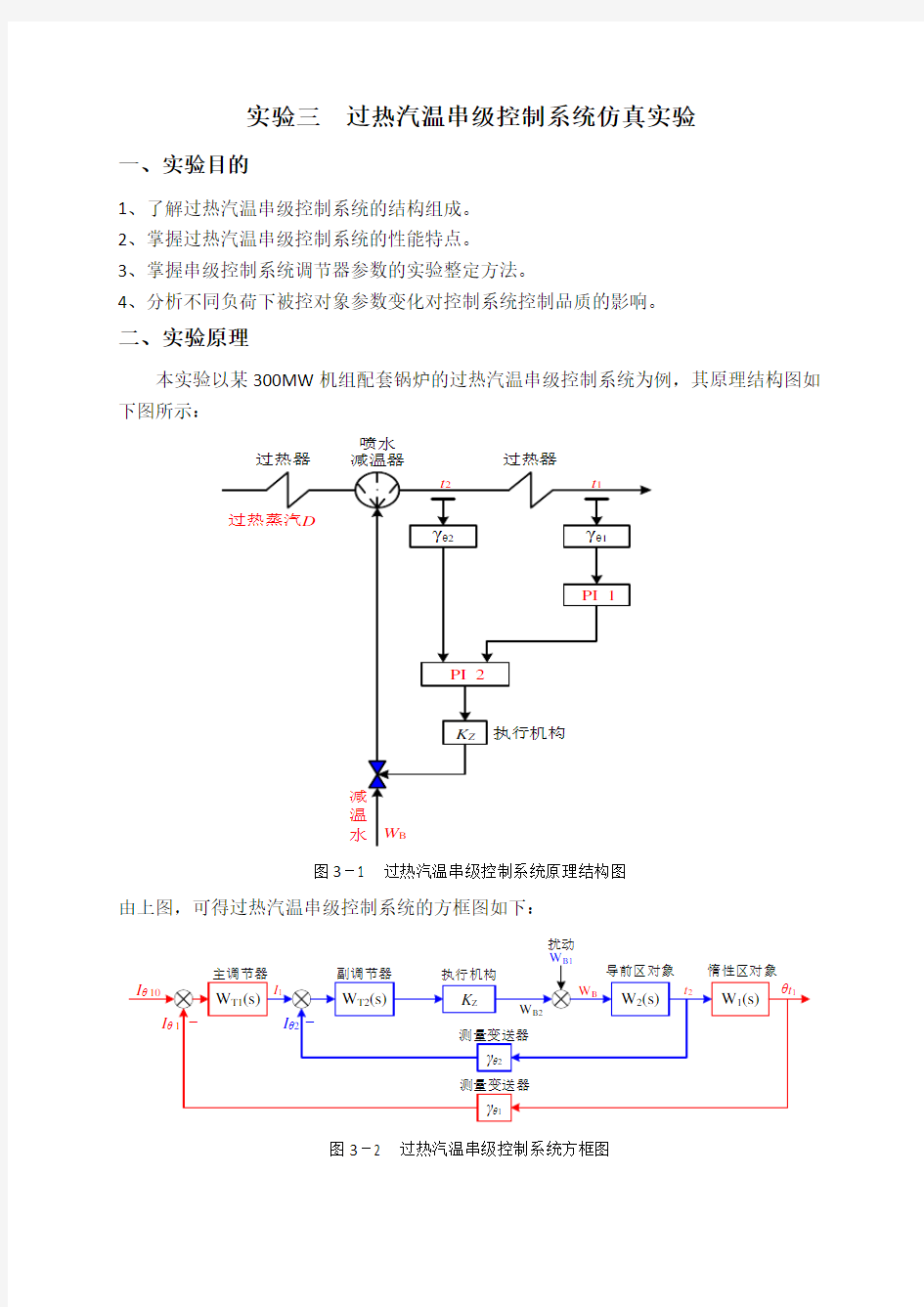 热工控制系统实验三过热汽温串级控制系统仿真实验