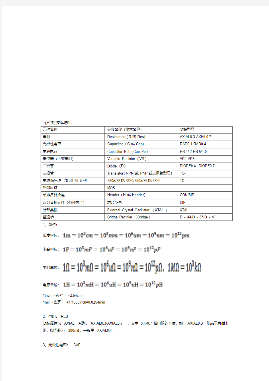 AD元件封装库总结