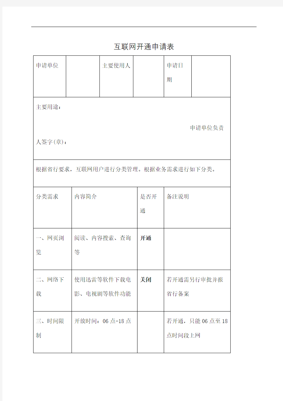 新版互联网开通申请表修订版