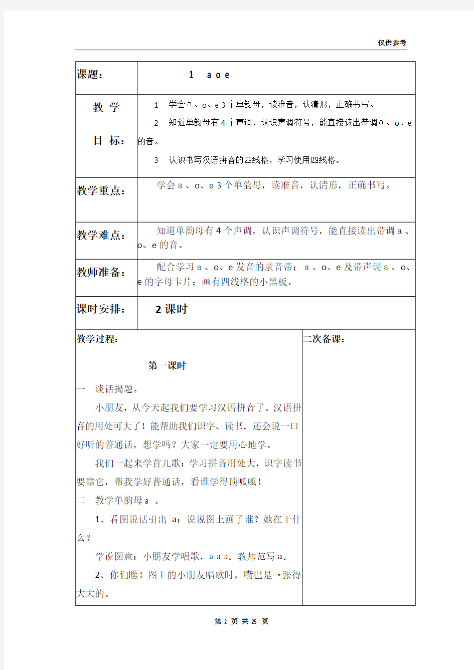 一年级上册汉语拼音第一部分