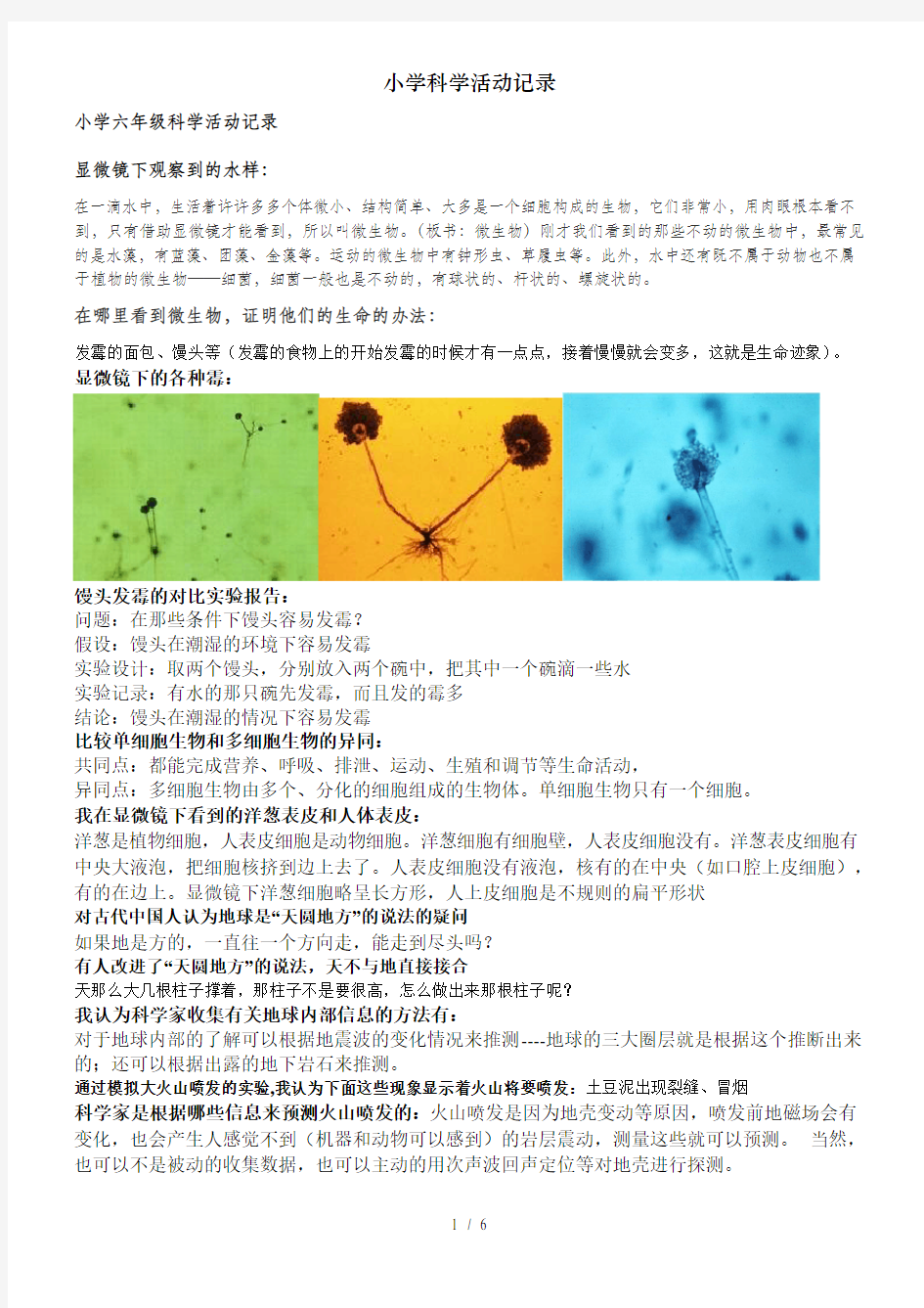 小学科学活动记录