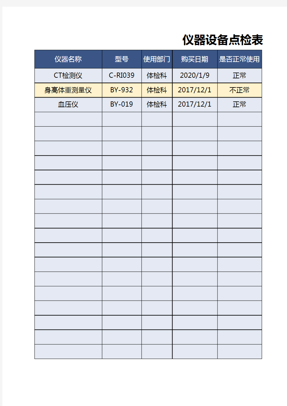 仪器设备点检表