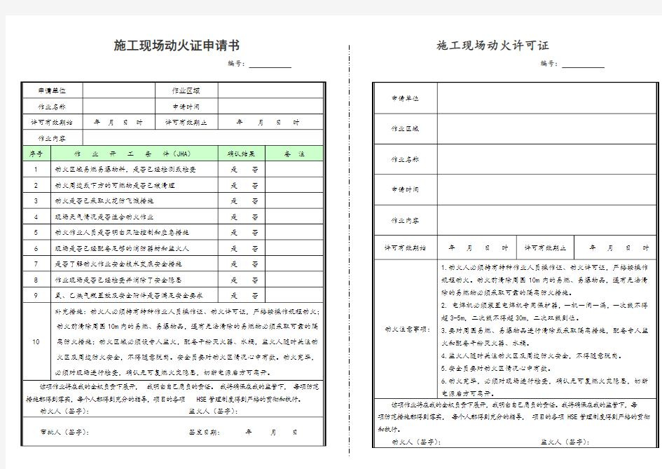 施工现场动火证申请书