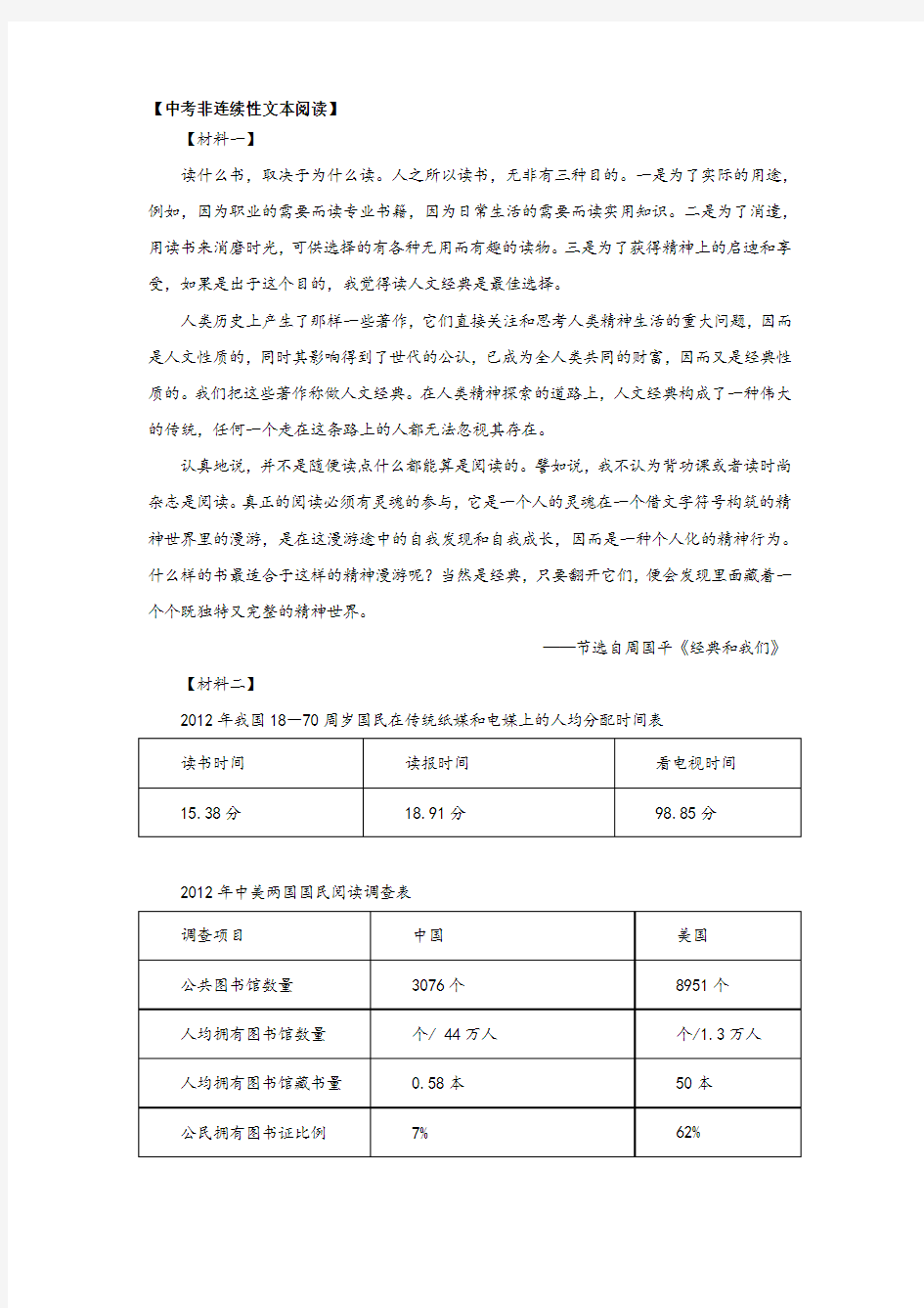 中考非连续性文本阅读——《读书》