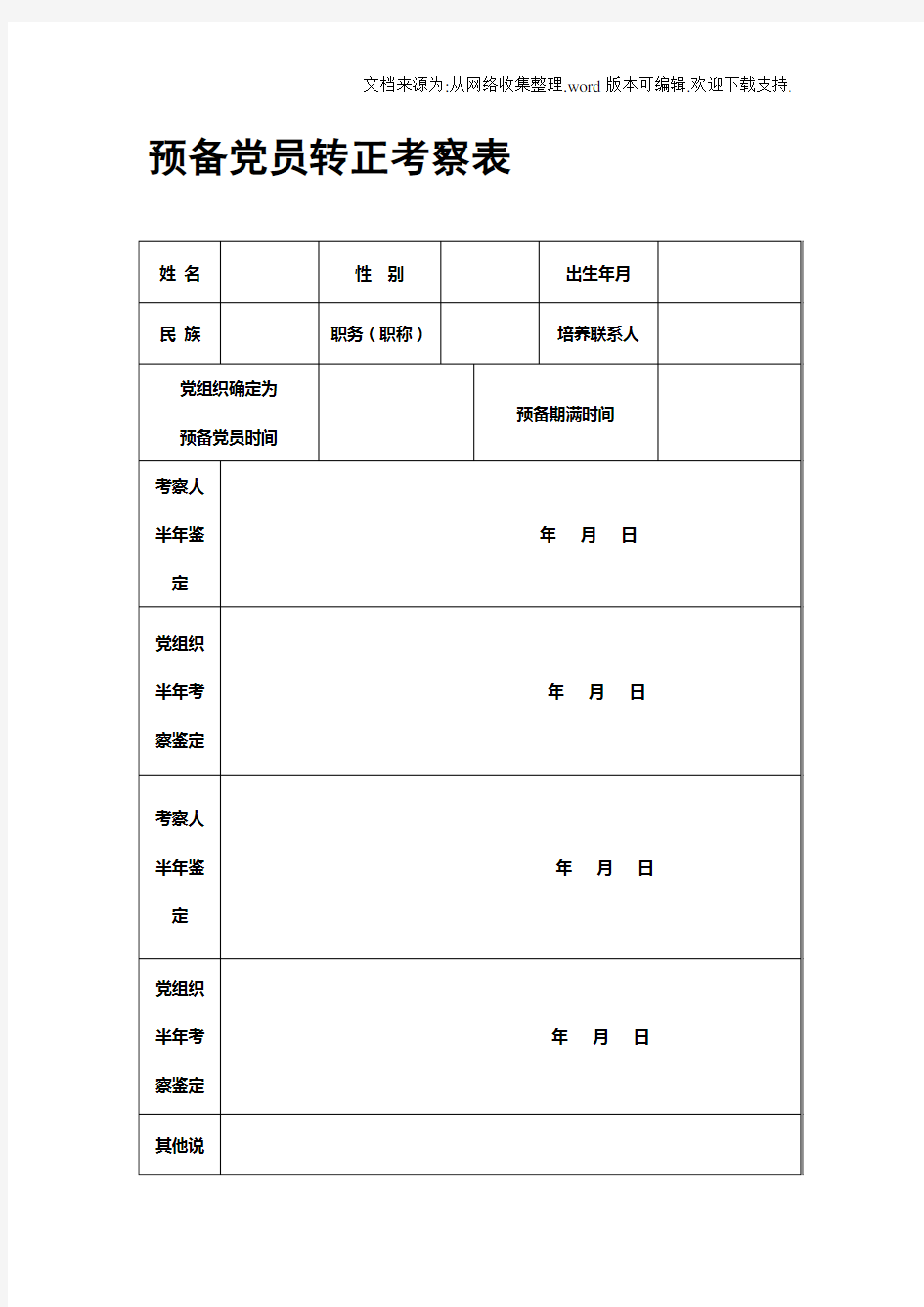 预备党员转正考察表