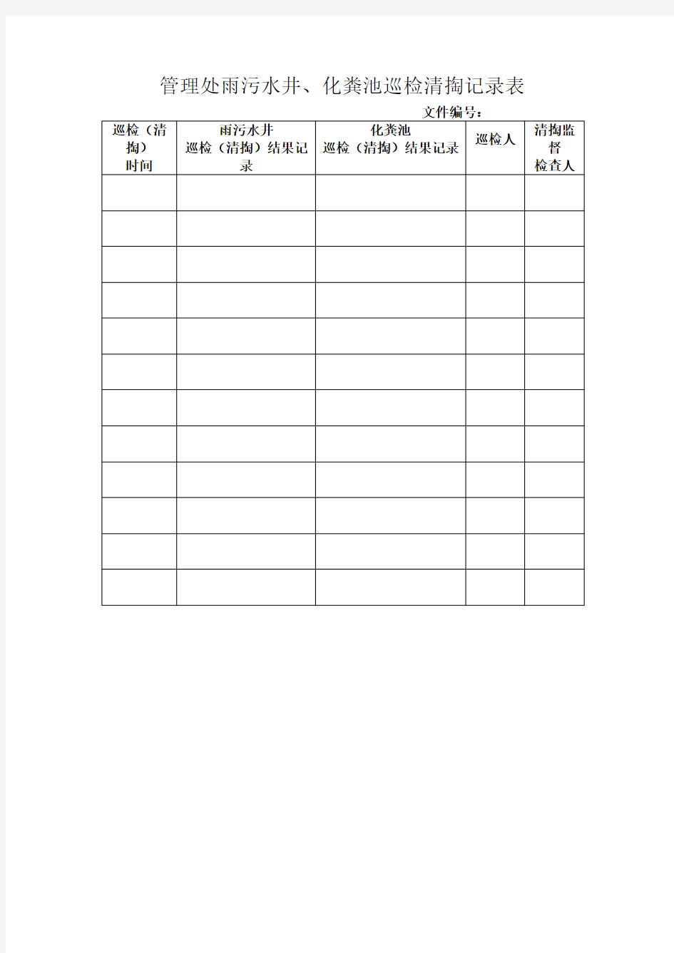 管理处雨污水井化粪池巡检清掏记录表