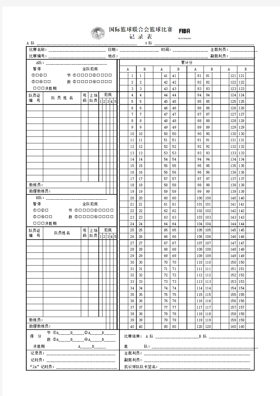 国际篮球联合会篮球比赛记录表.docx