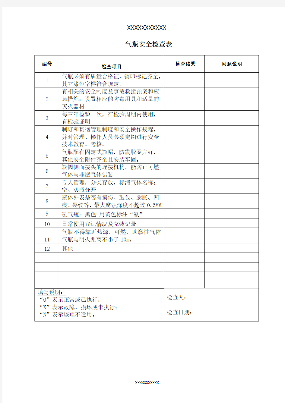 气瓶安全检查表