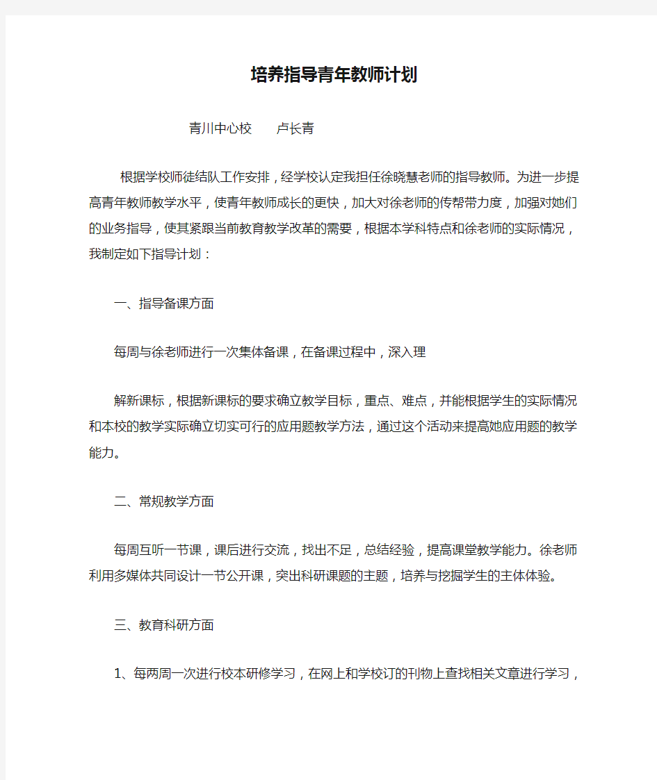 个人培养指导青年教师计划1