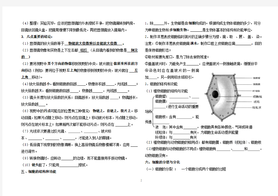 七年级生物上册(济南版)知识点归纳