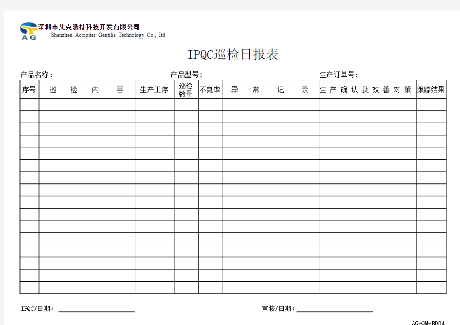 IPQC每日巡检报表