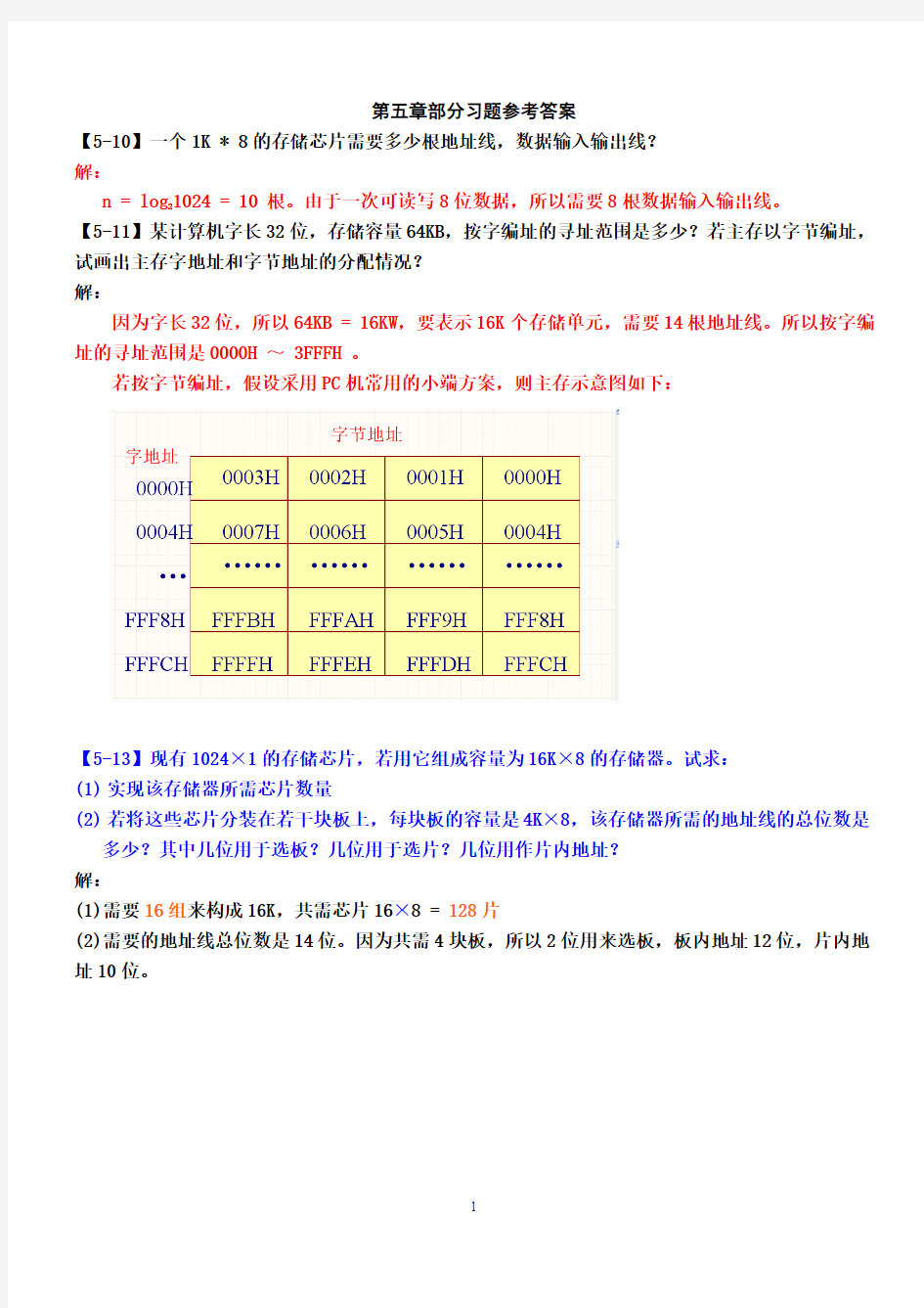 计算机组成原理第5章部分习题参考答案