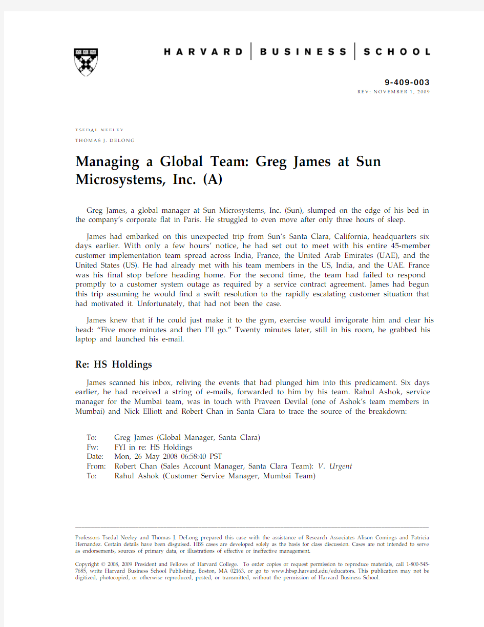 Managing a Global Team - Greg James at Sun Microsystems, Inc