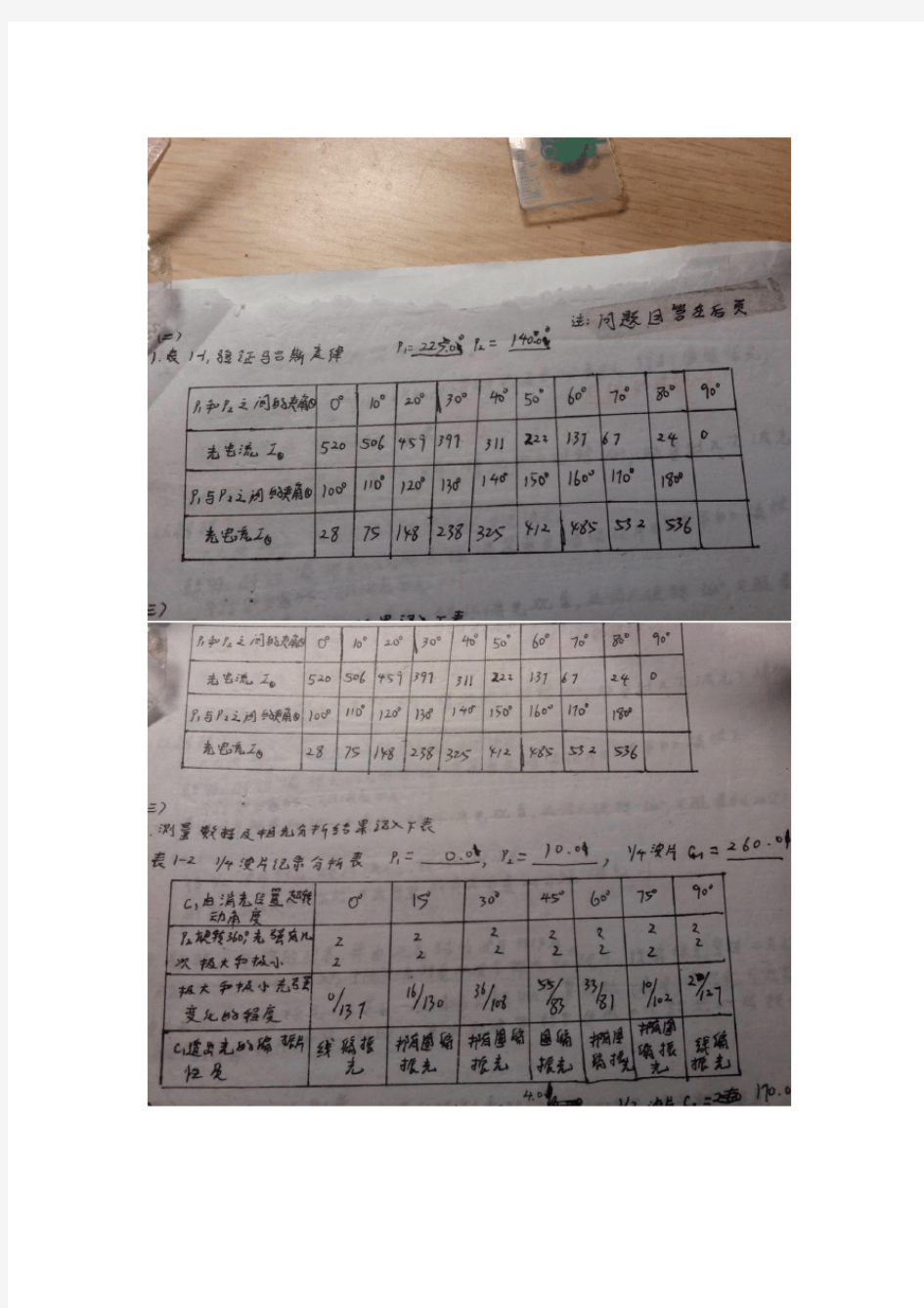 电子科技大学大物实验报告--------偏振光实验实验数据及数据分析及作图