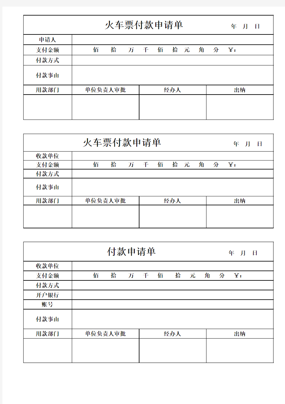 付款申请单模板