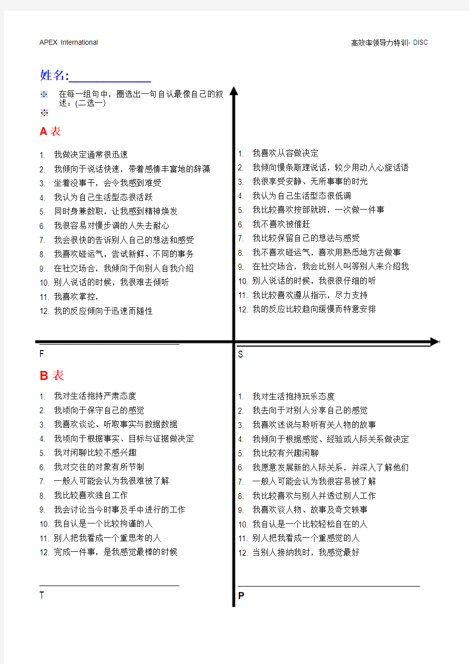 面试 DISC 人格特质测试问卷