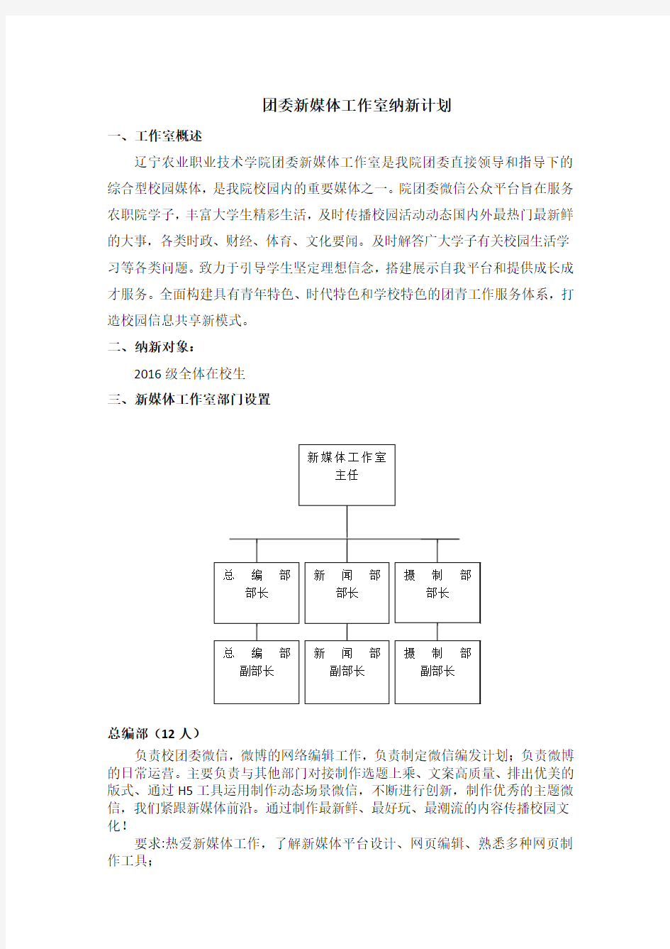 团委新媒体工作室纳新计划