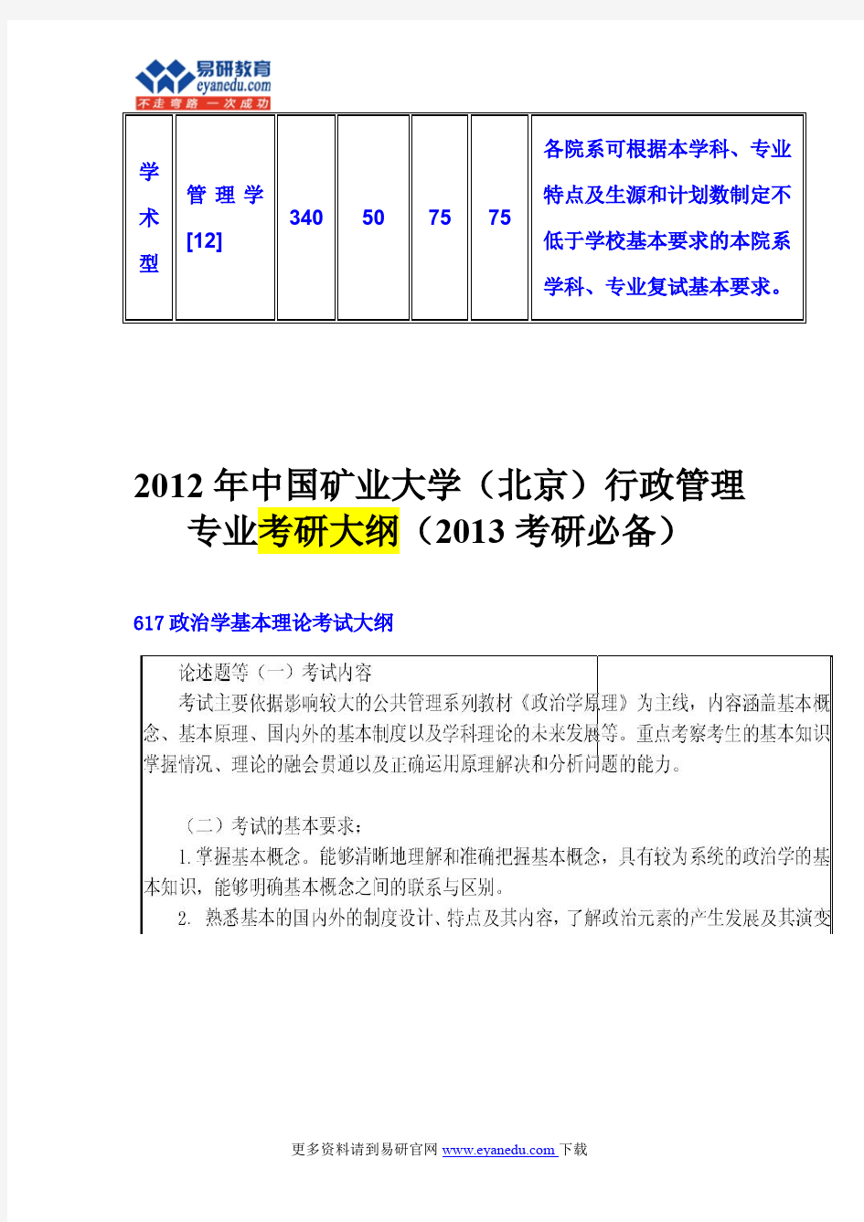 中国矿业大学(北京)行政管理专业参考书目