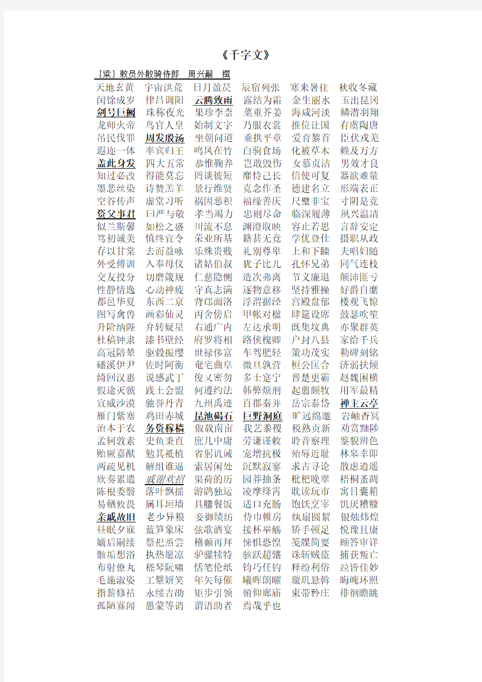 最好的简体千字文带繁体“重字”