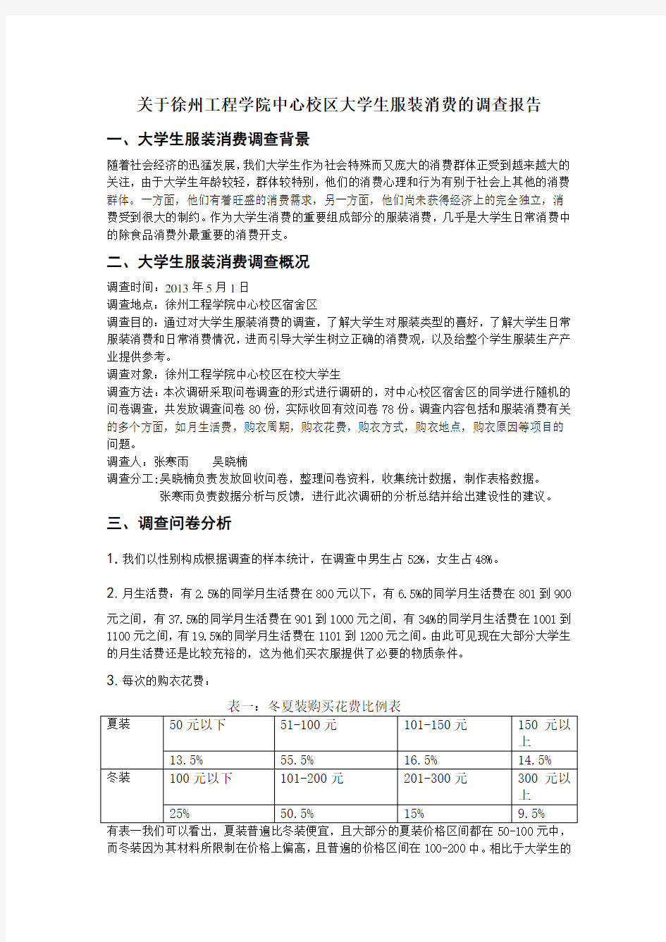 关于大学生服装消费的调查报告