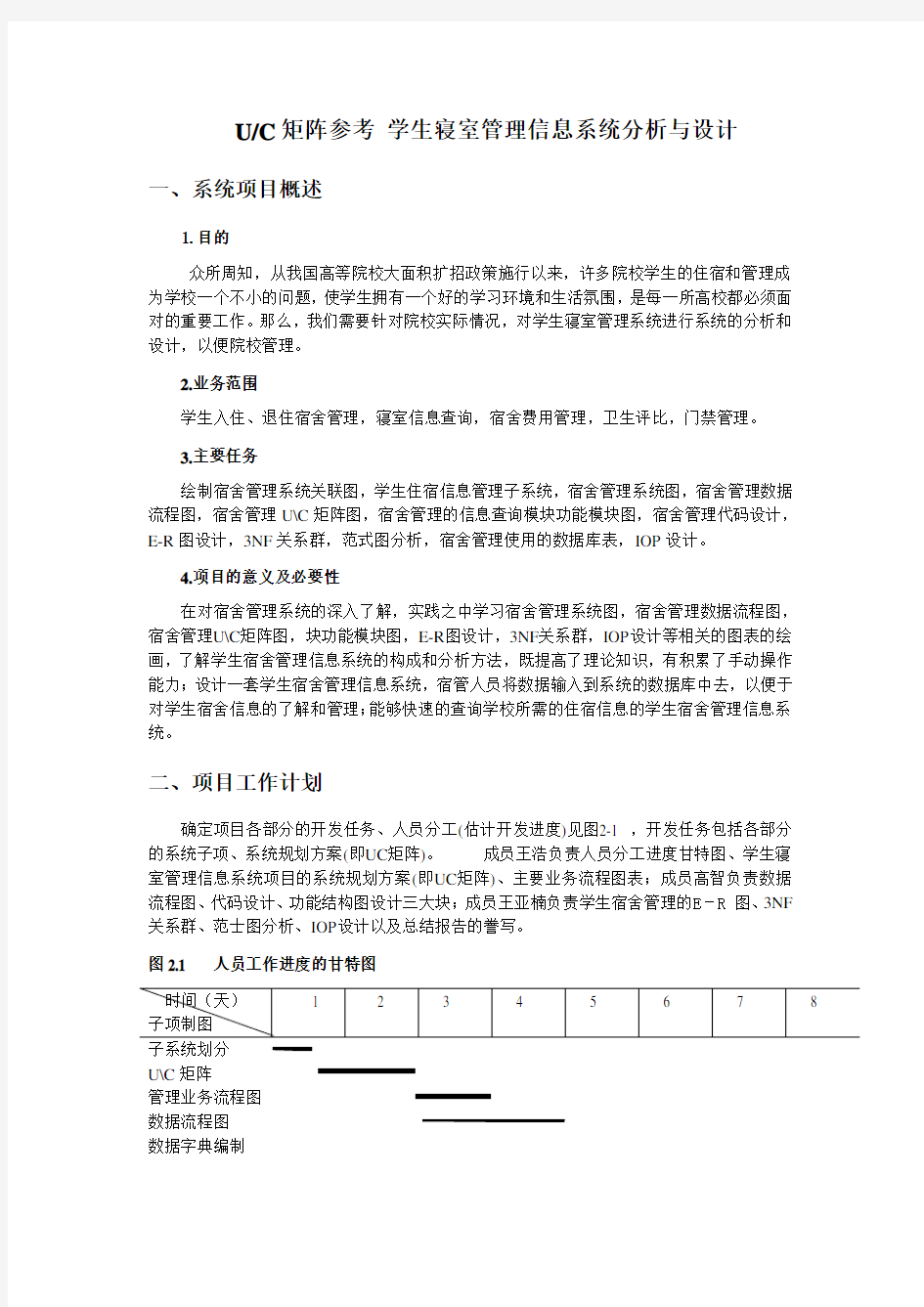 U-C 矩阵参考模板-学生宿舍管理信息系统