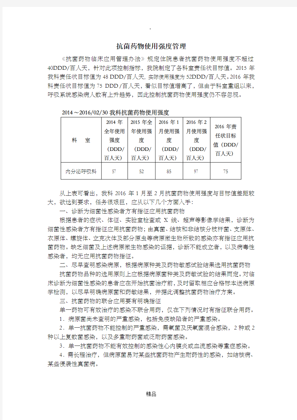 呼吸科抗菌药物使用强度