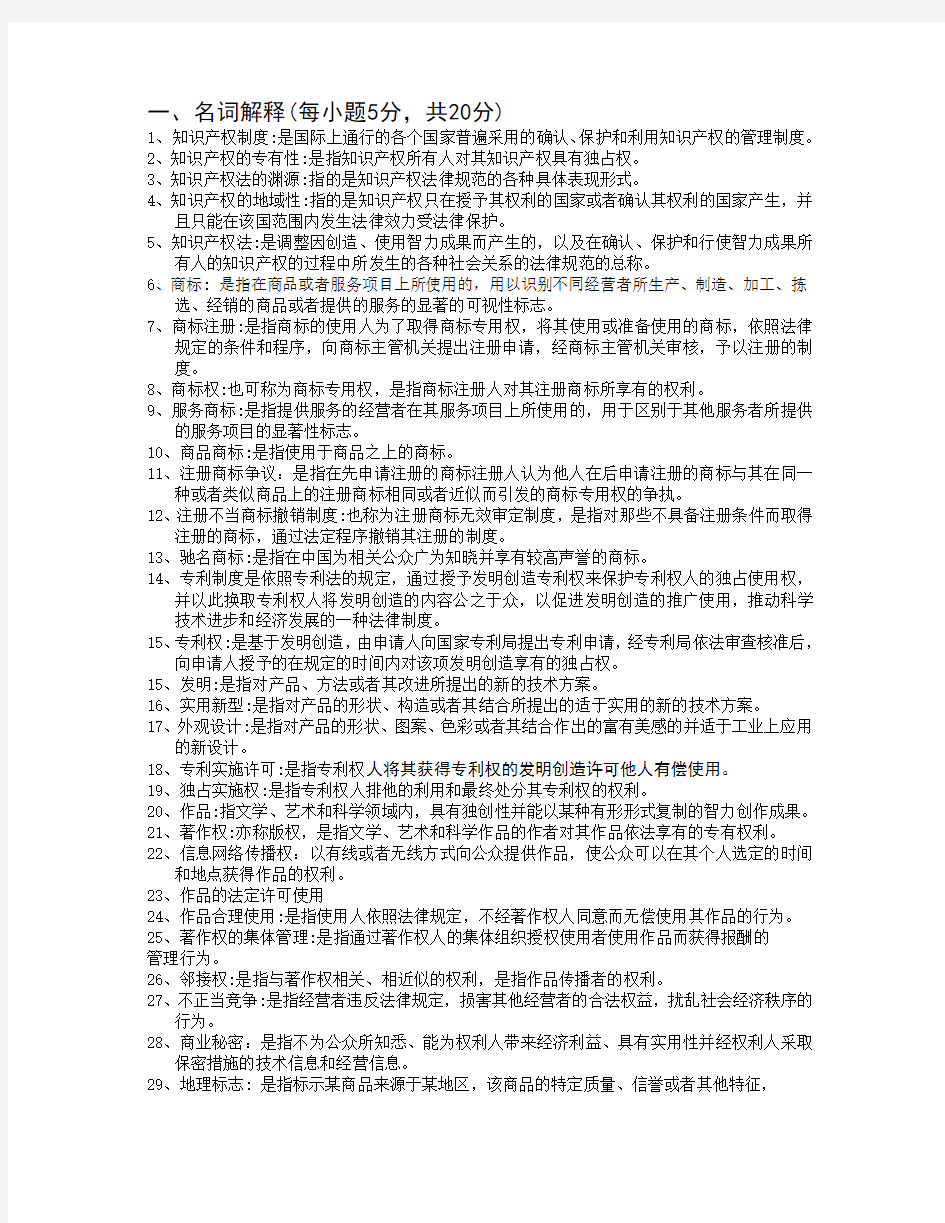 知识产权法期末复习主观题及参考答.doc