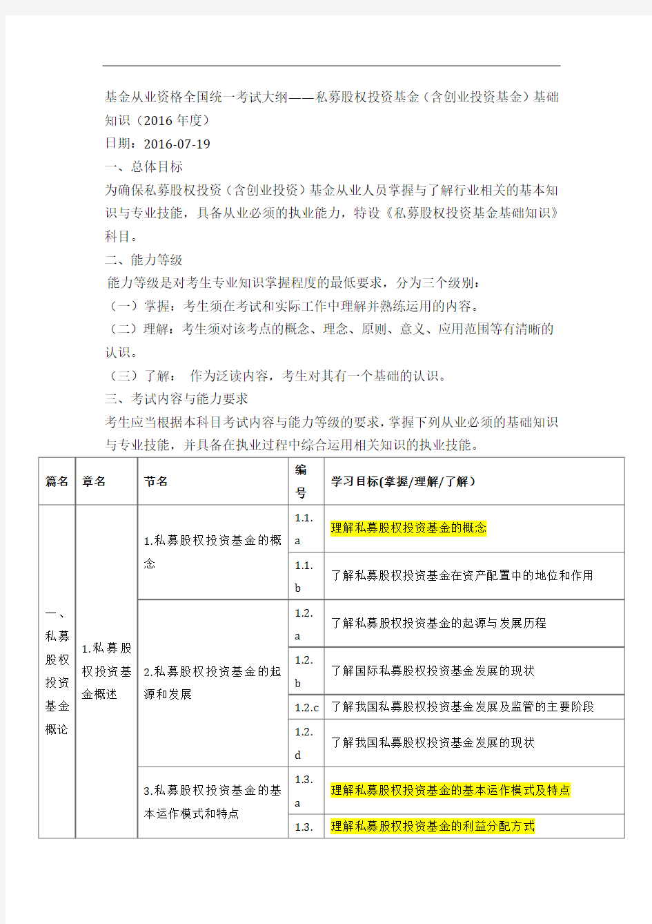 (考试大纲)私募股权投资基金(含创业投资基金)基础知识