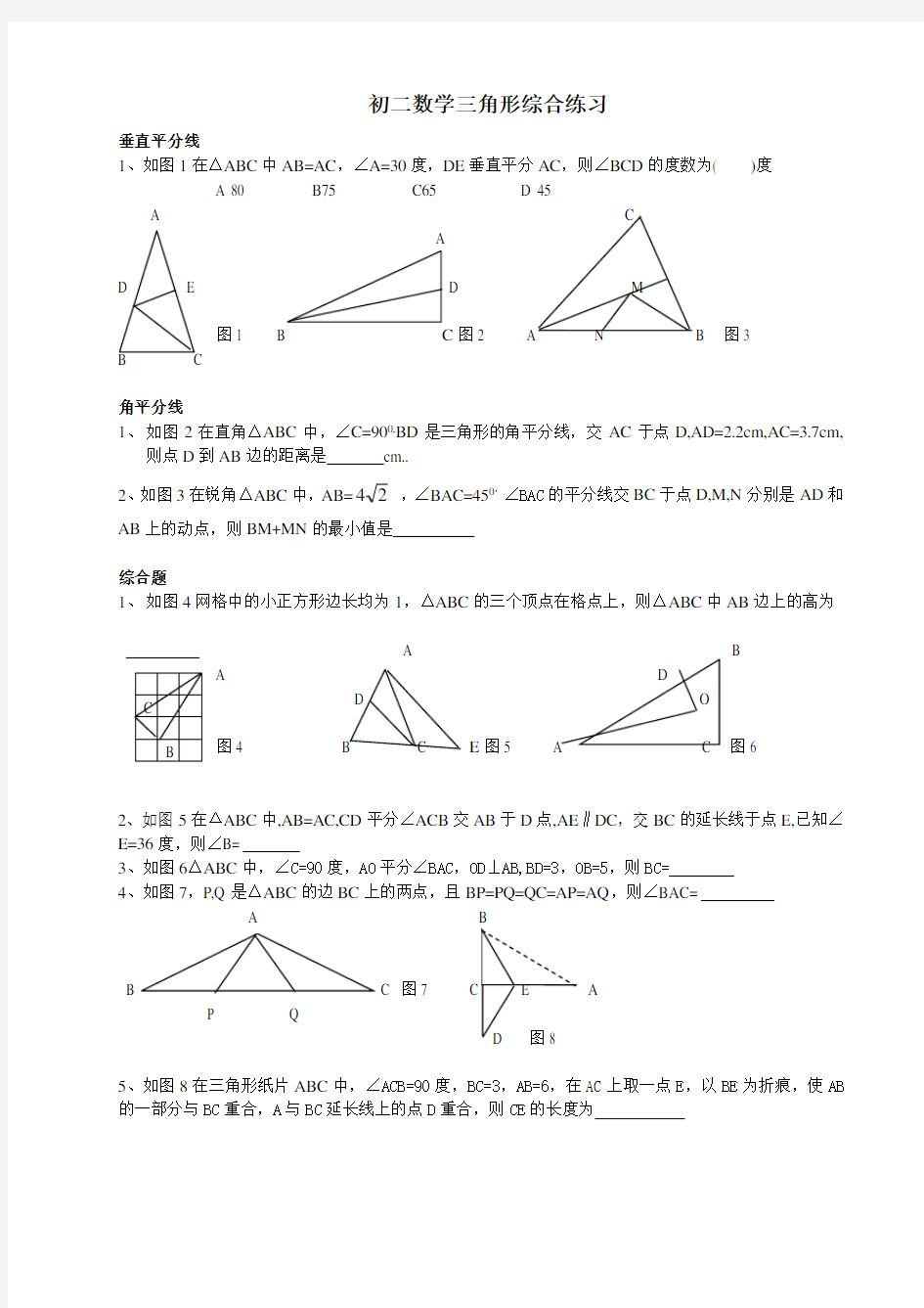 (完整)初二数学三角形综合练习题