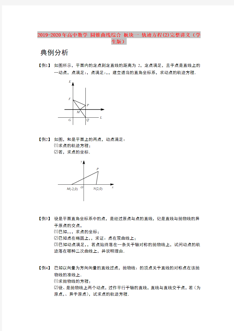 2019-2020年高中数学 圆锥曲线综合 板块一 轨迹方程(2)完整讲义(学生版)