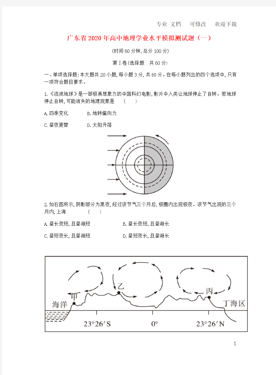 广东省2021年高中地理学业水平模拟测试题(一)