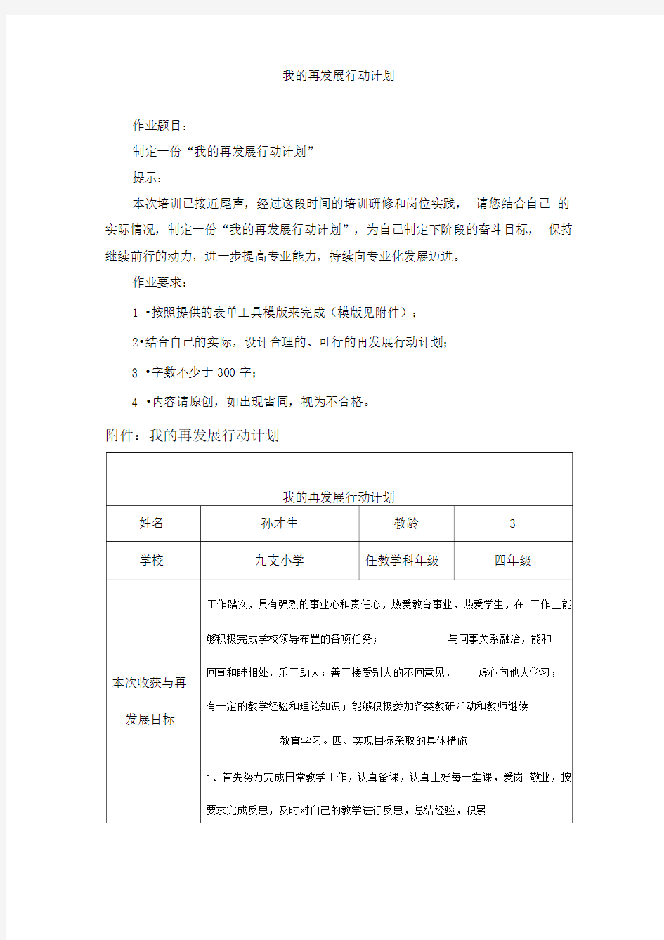 作业我的再发展行动计划