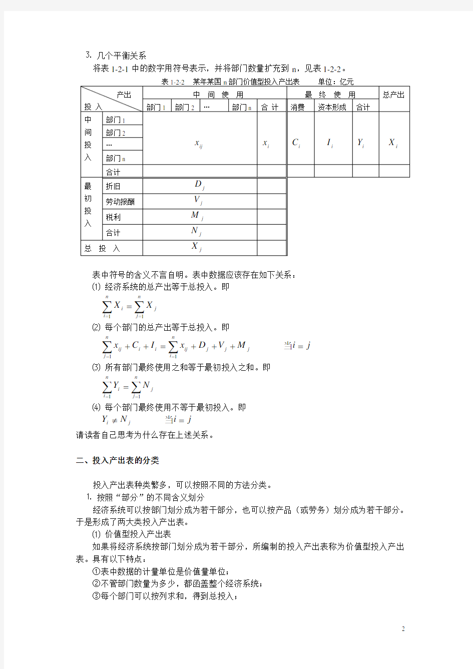 投入产出分析投入产出表