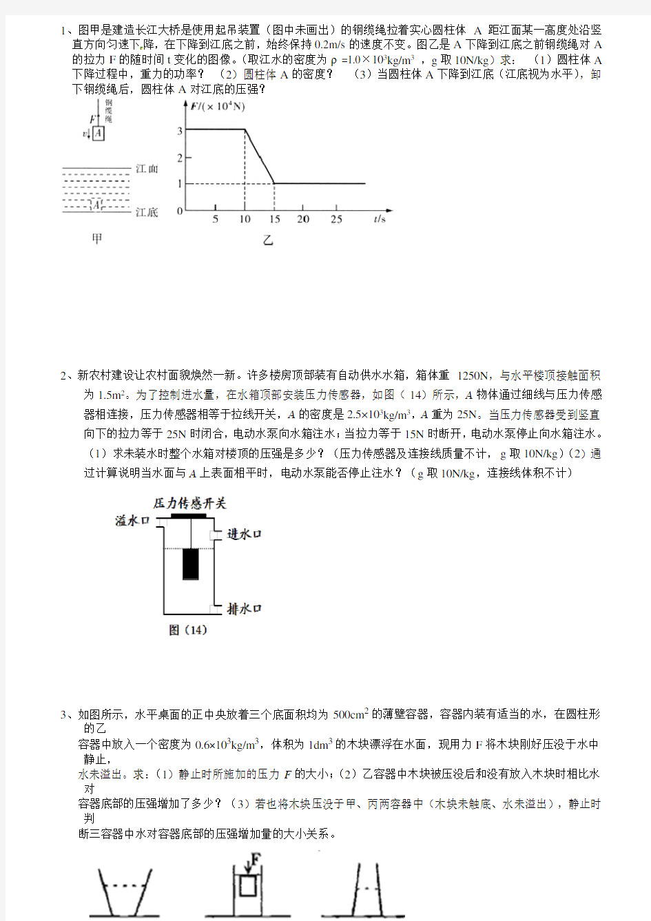 2017中考物理力学综合试题