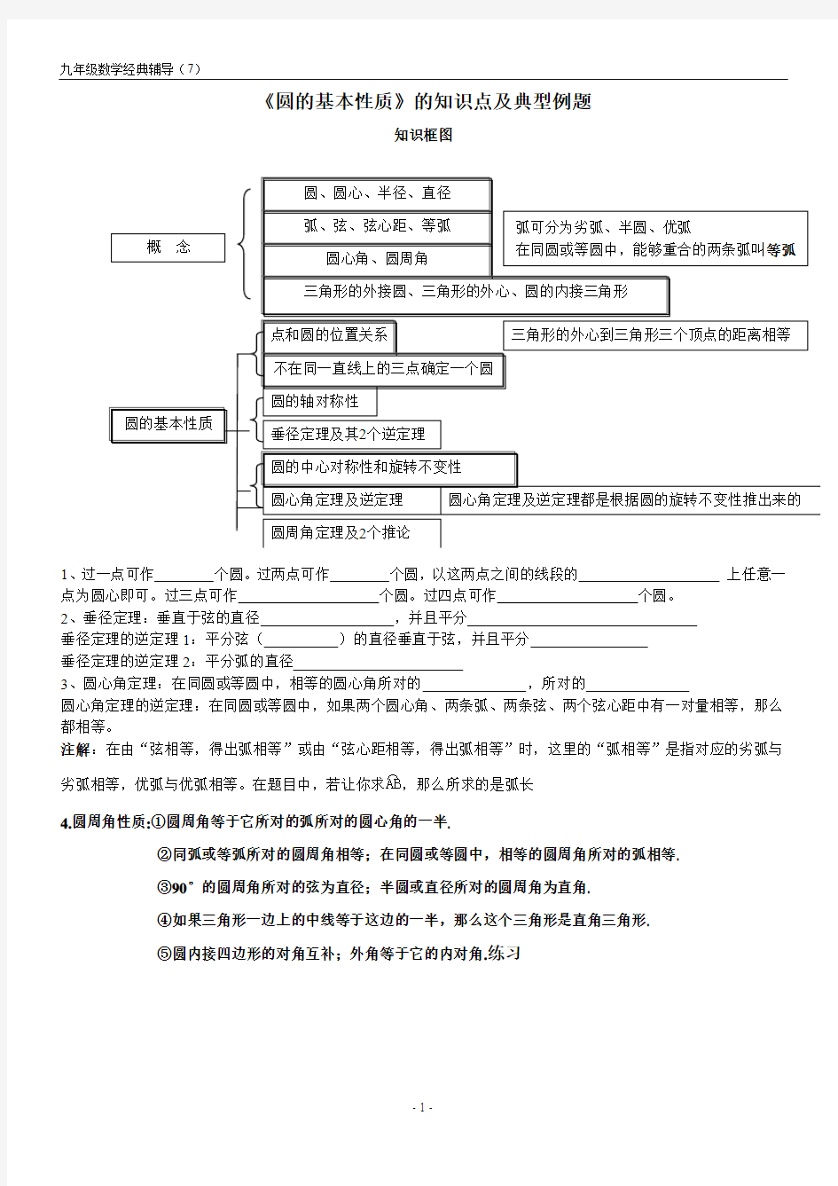 初三辅导6--《圆的基本性质》的知识点及典型例题