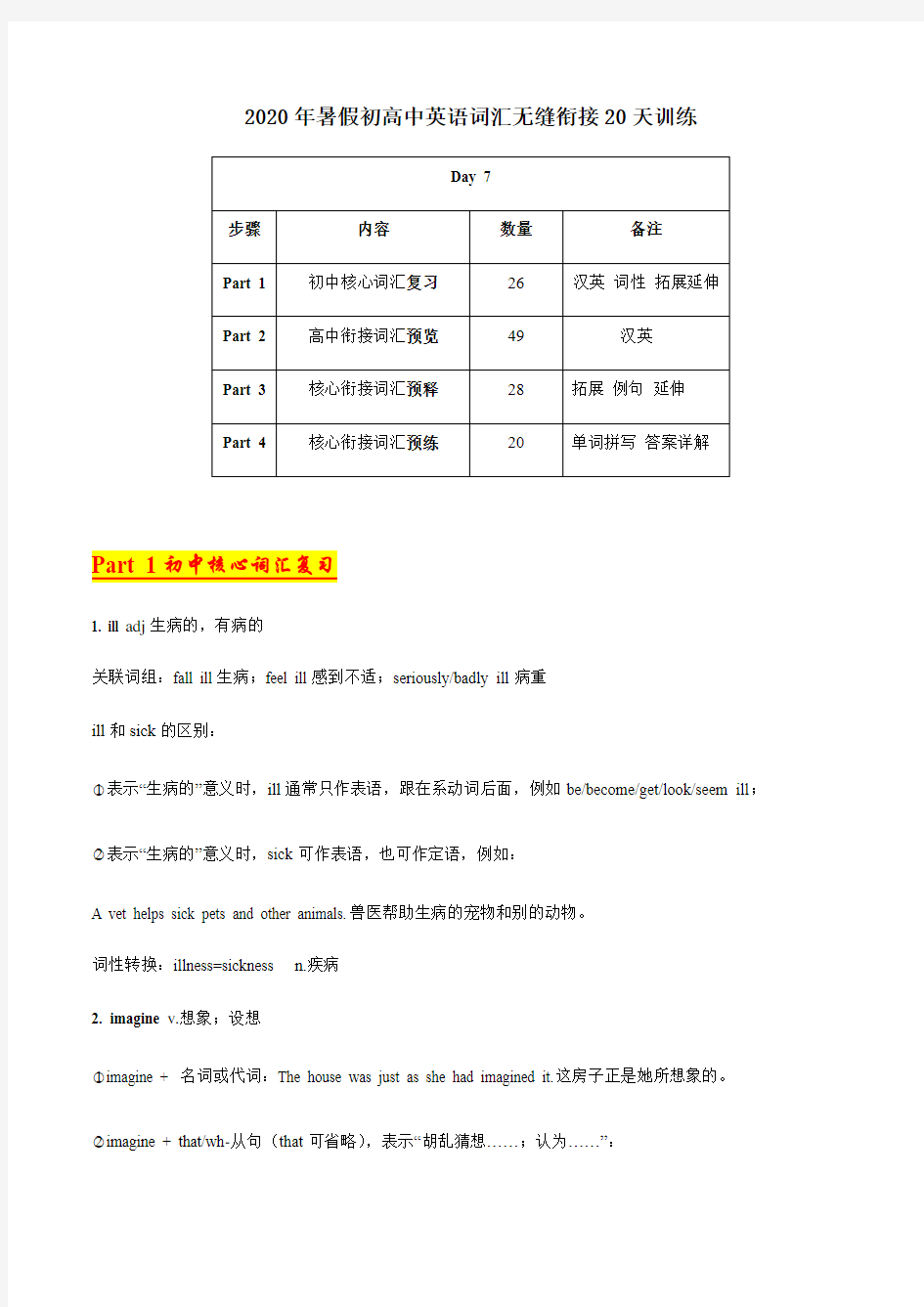 Day 7-2020年暑假初高中英语词汇无缝衔接20天训练