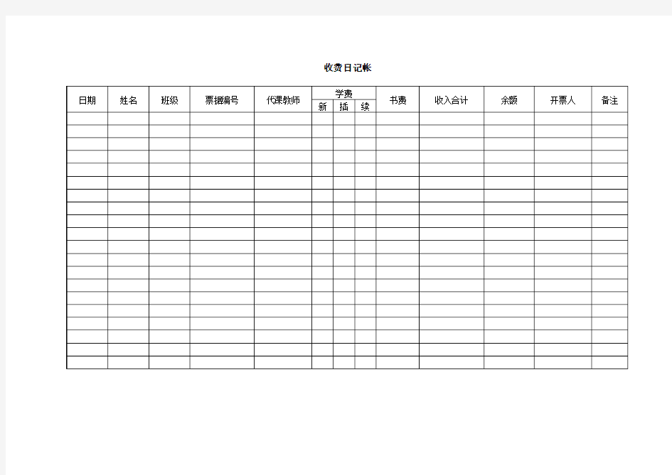 培训学校财务常用表格 收费日记帐