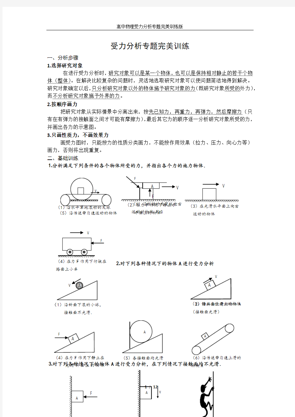 高中物理受力分析专题完美训练版