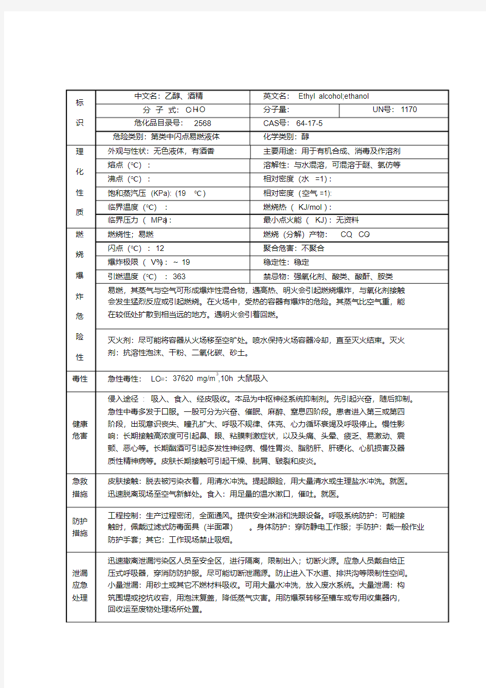 无水乙醇的理化性质及危险特性表.pdf