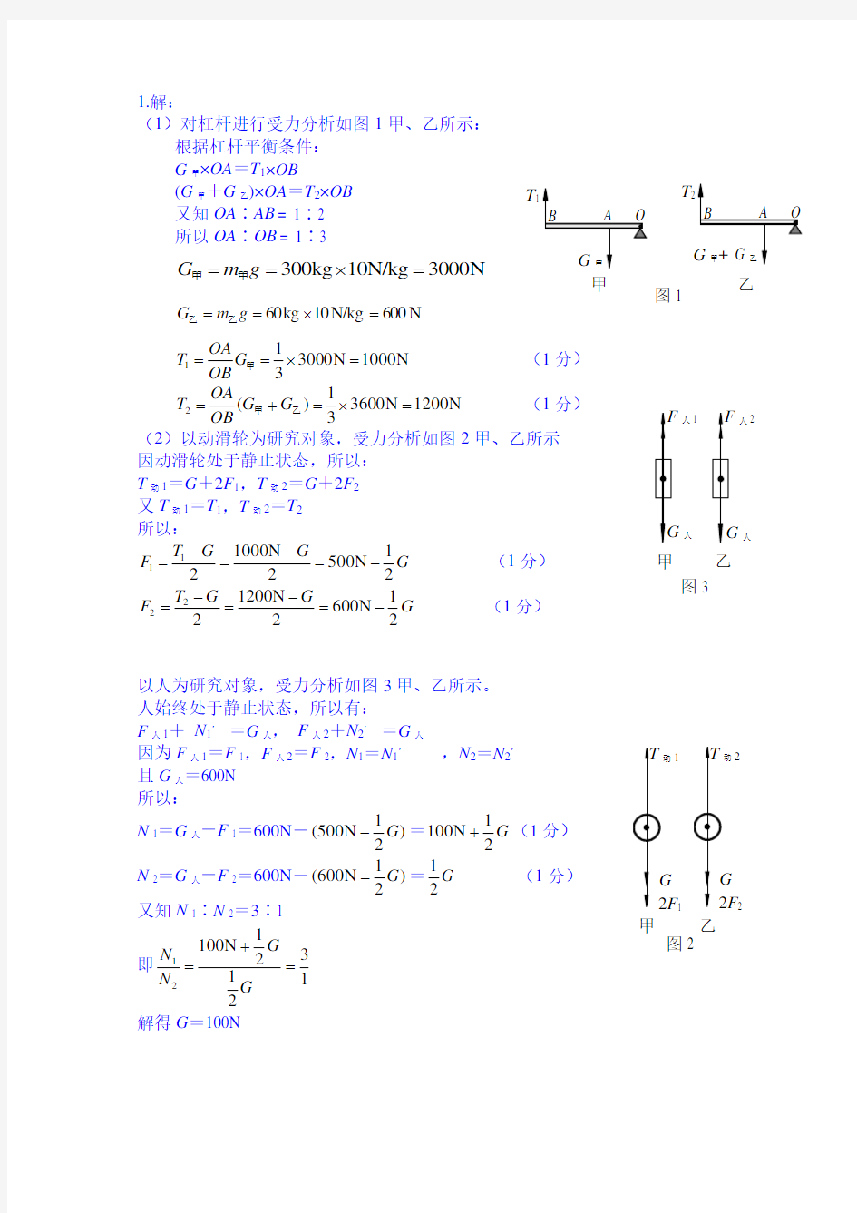 (完整版)初中物理力学经典例题难题 解析