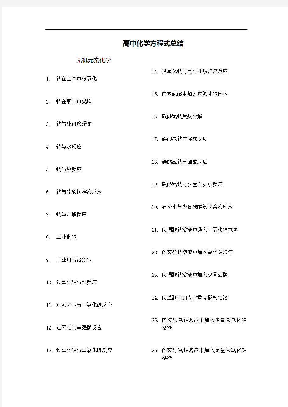 高中化学方程式大总结